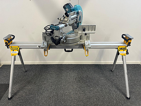 Kap- och gersåg Makita LS1016L, monteringsbyglar Dewalt DE7025-XJ och stativ Dewalt DE7023-XJ