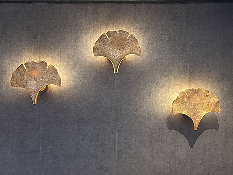 Vägglampor ginkgo, 3 st, guldfinish