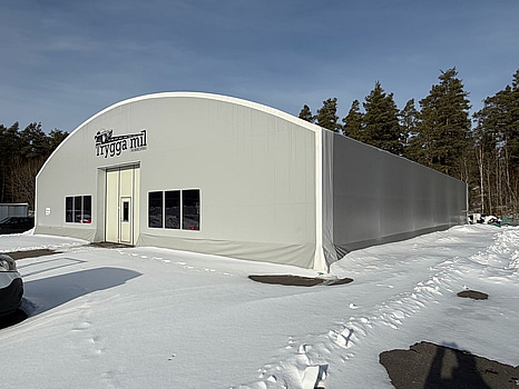 Tälthall 480m² med port och 2 kontor i kopplad byggbod
