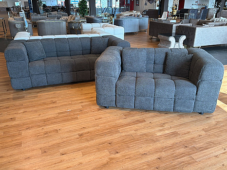 2-sits samt 3-sits soffa, grått teddytyg