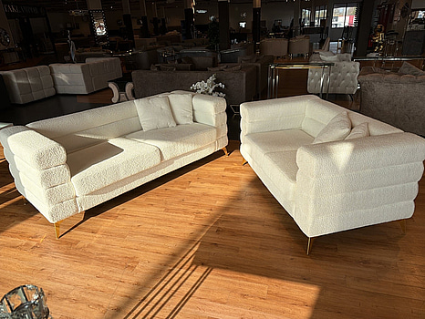 2-sits samt 3-sits soffa, cremevitt teddytyg