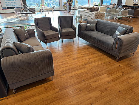 Soffgrupp - 2 st soffor samt 2 st fåtöljer, grå sammet