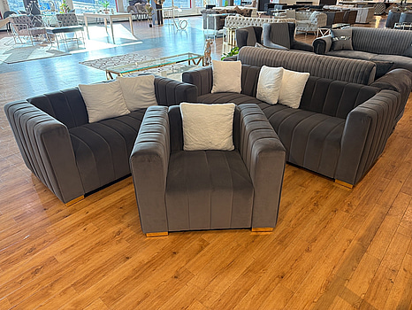 Soffgrupp "Eva", 3 delar, i grå sammet