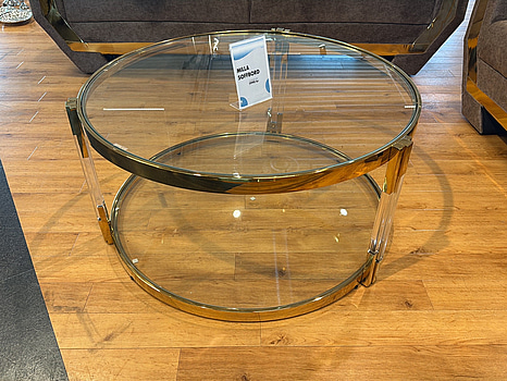 Soffbord, guld/ glas, Ø 90 cm