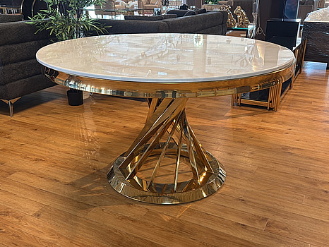 Matbord, guld/ stenimitation, Ø 130 cm