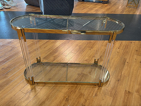 Sidobord, guld/ glas, 120 cm