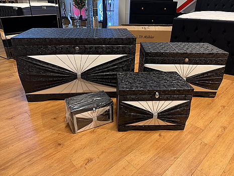 Dekorativt kistset, 4 del, svart/vit