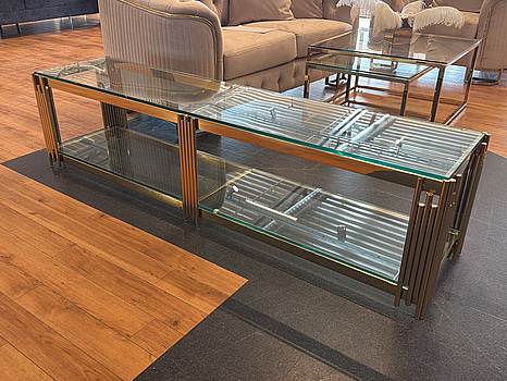 TV-bänk/ sidobänk, klarglas/ guld, 180 cm