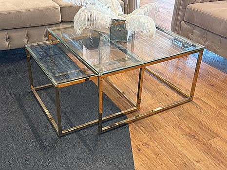 Soffbord, 2 delar, glas/ guld