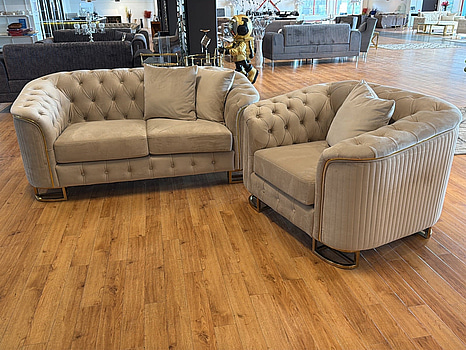 2-sits soffa samt fåtölj, greige sammet