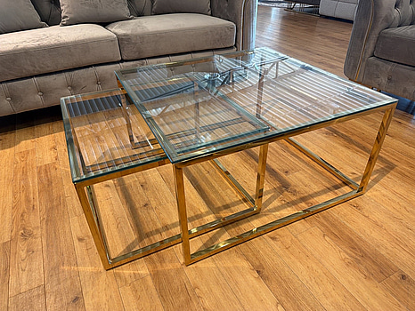 Soffbord i två delar, guld/ glas