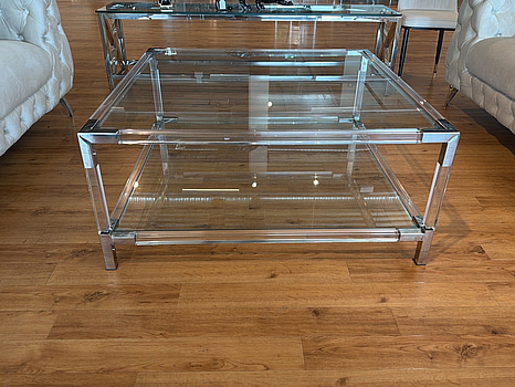 Soffbord med glasskiva, 100x100 cm