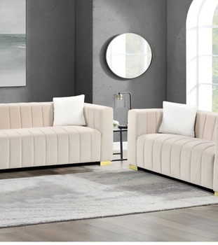 Soffgrupp, 4 del - 3+2+1+1, modell Eva, Beige sammet