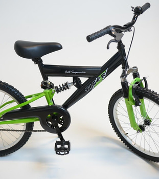 Cykel Tiger, MTB heldämpad, hjul 20 tum, ram 10 tum, svart/grön