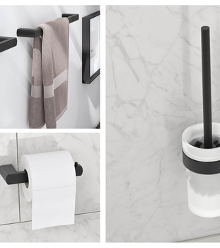 Paket med badrumstillbehör Gustavsberg: toalettrullehållare, toalettborsthållare samt 2 st. handdukshållare