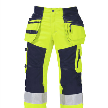 4 st. Hantverksbyxor Björnkläder, varsel, Klass 2, gul/marin, stl. 62