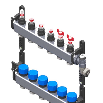 Golvvärmefördelare flooré, 1 tum, rostfri, 6 utgångar