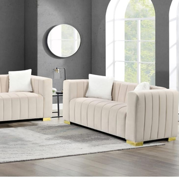 Soffgrupp, 4 del - 3+2+1+1, modell Eva, Beige sammet