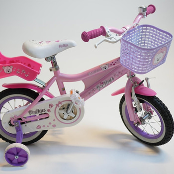 Cykel inkl. stödhjul Pollux, med docksits, hjul 12 tum, ram 6 tum, rosa