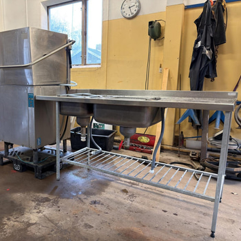 Diskmaskin Wexiödisk WD-6E med in- och utmatningsbänk Metos, rostfri, rep.objekt