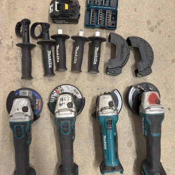 Parti med verktyg, 4 st. Makita 18V vinkelslipar