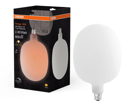 2 ST. LED LAMPA OSRAM, VINTAGE 1906, BALLON LED-LAMP FROSTED, 7.3W, E27, VARMVIT