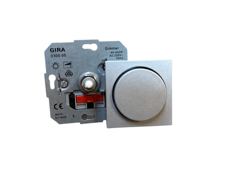 10 ST. GLÖDLAMPSDIMMER MED TÄCKPLATTA GIRA, SYSTEM 55, ALUMINIUM, 60-400W