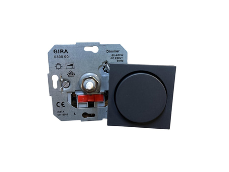 10 ST. GLÖDLAMPSDIMMER MED TÄCKPLATTA GIRA, SYSTEM 55, ANTRACIT, 60-400W