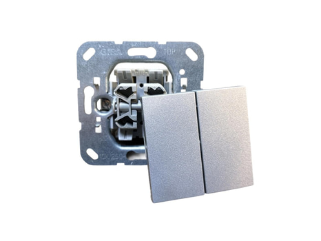 10 ST. STRÖMBRYTARE MED VIPPA, GIRA, SYSTEM 55 D-TRAPP, ALUMINIUM