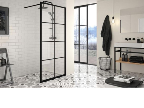 DUSCHVÄGG CAMARGUE FRAME MED SVARTA SPRÖJS 90 CM