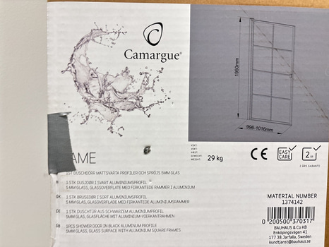 DUSCHDÖRR CAMARGUE FRAME MED SVARTA SPRÖJS 100 CM