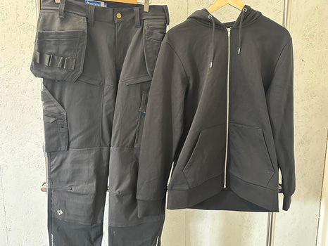 Arbetsbyxor, stl. C52/L, Projob, svart. & (NY) Zip-hoody, stl. L, Jack & Jones, svart.