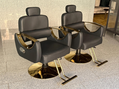 2 st frisörstolar, höj- & sänkbar, svart/ guld