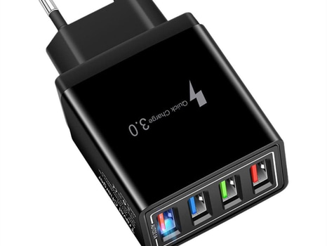Parti med snabbladdande USB väggadapter, 4 portar, svart, totalt 12 st - fri frakt