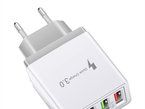 Parti med totalt 6 st snabbladdande USB väggadaptrar, 4 portar, grå - fri frakt