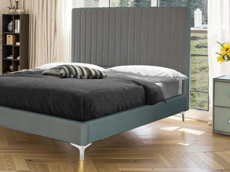 Säng med gavlar i grå sammet, 180x200 cm