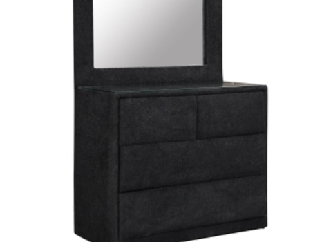 Byrå med spegel, svart teddytyg