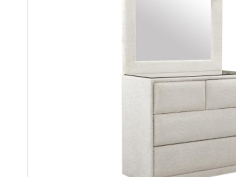 Byrå med spegel, ljust teddytyg