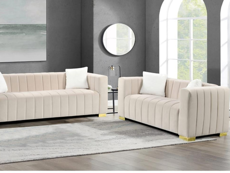 Soffgrupp, 4 del - 3+2+1+1, modell Eva, Beige sammet