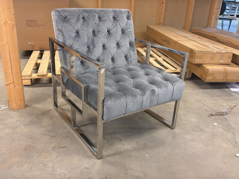 Fåtölj, metall/ grå sammet