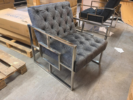 Fåtölj, metall/ grå sammet