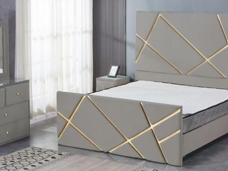 Säng med gavlar i grå sammet, 180x200 cm