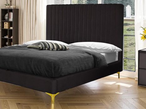 Säng med gavlar i svart sammet, 180x200 cm