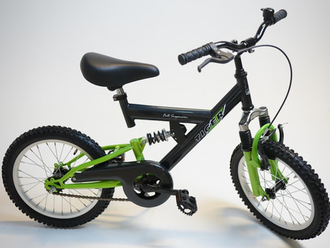 Cykel Tiger, MTB heldämpad, hjul 16 tum, ram 8 tum, svart/grön