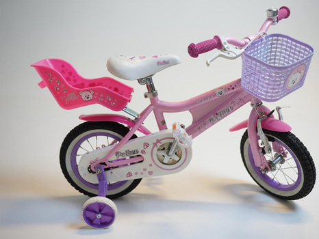 Cykel inkl. stödhjul Pollux, med docksits, hjul 12 tum, ram 6 tum, rosa