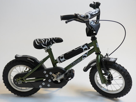 Cykel Tiger, BMX, hjul 12 tum, ram 6 tum, olivgrön