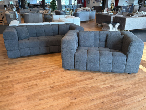 2-sits samt 3-sits soffa, grått teddytyg