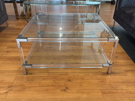 Soffbord med glasskiva, 100x100 cm