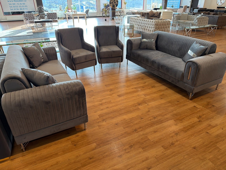 Soffgrupp - 2 st soffor samt 2 st fåtöljer, grå sammet