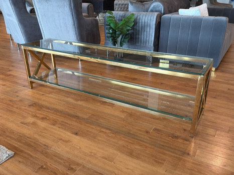 TV-bänk/ sidobänk, guld/ glas, 180 cm